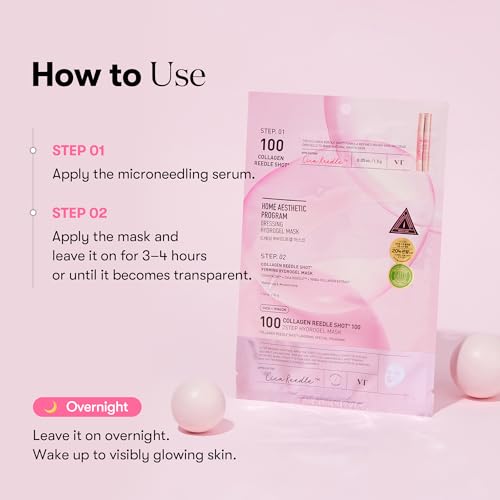 VT COSMETICS Collagen Reedle Shot 100 2-Step Hydrogel Mask (34.5g x 4ea), Firming & Elasticity Care, Exosome 500Da, Fine Lines, Hydrating Overnight Melting Mask, Korean Skincare, Facial Gel Mask