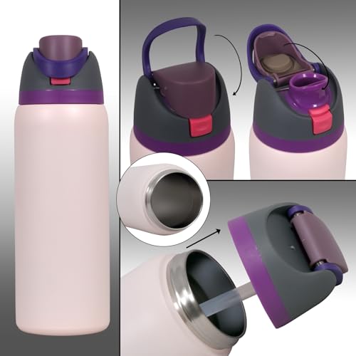 Image of Stainless Steel Water Bottle 32 oz with Flip Lid and Carry Loop (Pink Blue,960 ML)