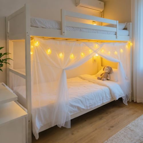 Image of 4 Corners White Ultra-encrypted Mosquito Net,para Mosquiteros for 1m Wide Single Bed, Dorm Bed Canopy,Tight Weave Insect Netting,for Camping Home,Dormitory,Housing Bed Bug Protection(W:1m)