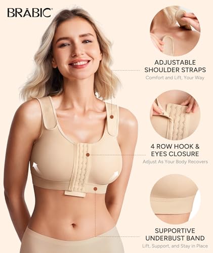 Image of BRABIC Post Surgery Compression Bras for Women Front Closure Mastectomy Bra with Wide Adjustable Straps Wirefree