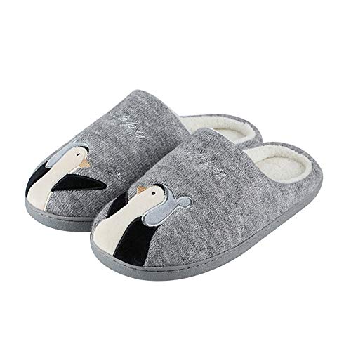 JadeRich Unisex Cartoon Penguin Fleece Slippers Memory Foam Anti-Skid Home Shoes - Main Image