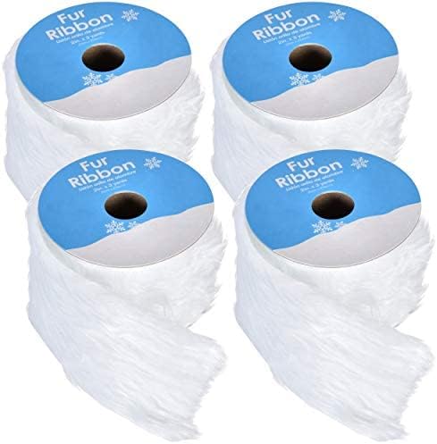 Gift Boutique White Faux Fur Ribbon Trim 2 Inches Wide by 36 Feet Long Fabric Roll for Crafts Holiday Garlands Winter Christmas Tree Decor for Mr and Mrs Santa Costume Material Trimming