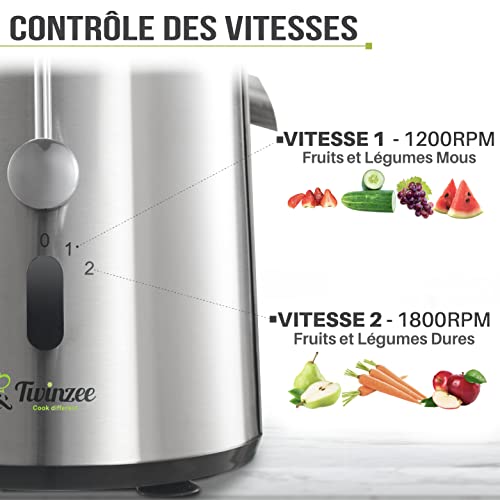 Twinzee Centrifugeuse Extracteur de Jus 850W, Large Bouche (75 mm) - Centrifugeuse Fruits et Legumes, Pieds Anti-Dérapants – Image 4