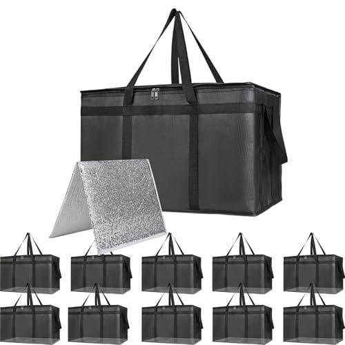 Bodaon 10 Pack Insulated Food Delivery Bags with Hard Bottom, XXXL Cooler