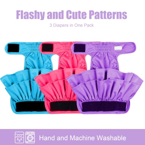 Image of wegreeco Dog Diapers Female (3 Pack), Highly Absorbent Dog Diapers for Female Dogs Washable in Heat, Incontinence, or Excitable Urination (Purple, Blue, Red, X-Large)