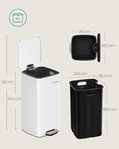 SONGMICS Mülleimer Küche, 30 Liter Tretmülleimer, Stahl, Softclose – Ansicht 6