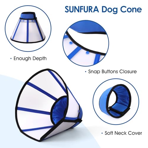 Image of Dog Cone, Soft Cone for Dogs to Stop Licking, Transparent Pet Recovery Collar with Detachable Clear Shield, Neck E-Collar Alternative for Small Breeds, Blue S