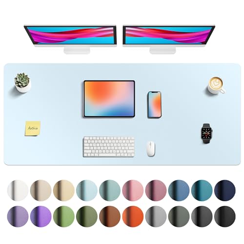 Image of Aothia Faux Leather Desk Mat - Non-Slip PU Leather Desk Blotter, Waterproof Writing Surface, Large Desk Pad for Office & Home (55 inch x 24 inch, Baby Blue)