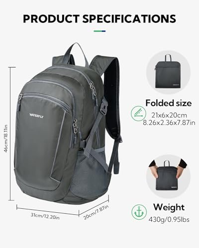 Waterfly Hiking Foldable Lightweight Backpack: 28L Packable Rucksack Daypack with Wet Compartment For Men and Women - Image 2