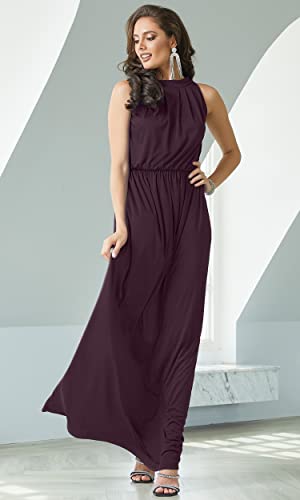 Image of KOH KOH Plus Size Womens Long Sexy Sleeveless Bridesmaid Halter Neck Wedding Party Guest Summer Flowy Casual Brides Formal Evening A-line Gown Gowns Maxi Dress Dresses, Sangria Wine 4XL 26-28