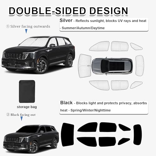 Image of KMF Windshield Sun Shade Replacement for Kia Sorento Accessories 2021-2024, 8PCS Side Window Sun Shade, Rear Window Sun Visor Shield Cover for Camping /Baby UV Block and Privacy Protect