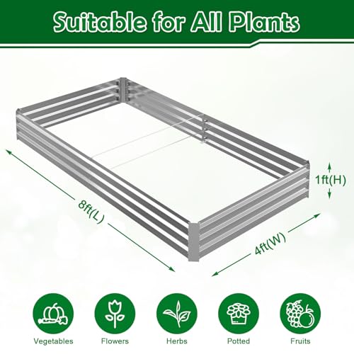 Image of 8x4x1FT Galvanized Raised Garden Bed, Metal Planter,Silver,2 Packs | Thick Galvanized Steel, Easy Assembly,Outdoor Patio,Open Bottom,Smooth Surface,Planter Kit for Vegetables, Herbs, Flowers