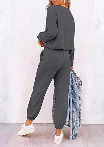 Image of PRETTYGARDEN Women's Two Piece Outfit Long Sleeve Crewneck Pullover Tops And Long Pants Tracksuit | Long Sleeve Shirts, Jogger Pants Pockets, Matching Track Suits, Fall Spring Comfy Clothes for Casual Outing, Cruise, Airport