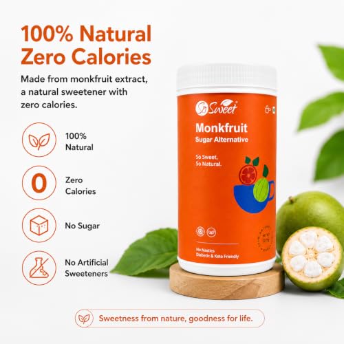 Image of So Sweet Monk Fruit Sweetener 375 g, Sugar Free, Natural Sugar Alternative | Monk fruit extract and erythritol blend, sugar substitute for tea, coffee, baking, cooking and desserts, 375 g jar