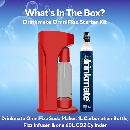 Image of Drinkmate OmniFizz Sparkling Water Maker & Soda Streaming Machine | Carbonates Any Drink | STARTER KIT | Includes One 60L CO2 Cartridge + One BPA-Free Bottle (Royal Red)