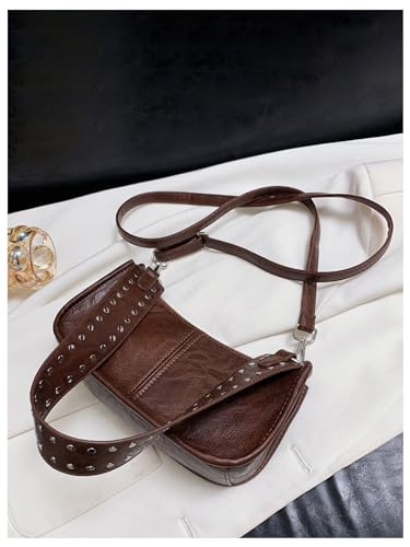 Image of SweatyRocks Women's Studded PU Leather Zipper Shoulder Bag Top Handle Casual Crossbody Bag Y2k Purse | PU Leather