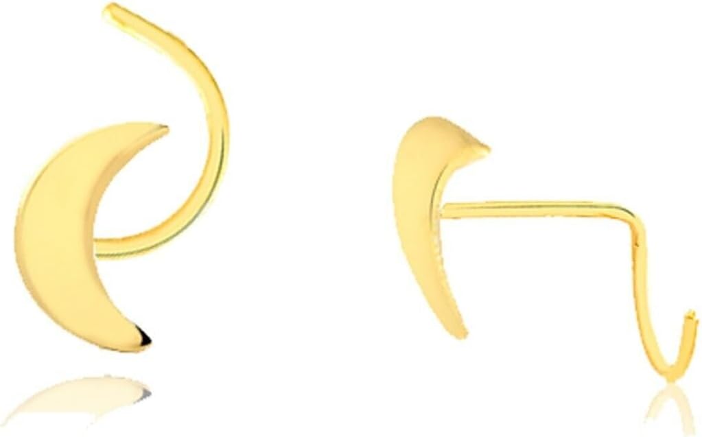 18k Solid Gold Nose Stud Screw Twist L Shaped Moon Piercing for Teens and Women
