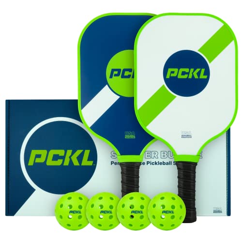 Pckl Pickleball Starter Bundle Series 2 Paddles And 4 Pickleball Balls Set | Usa Pickleball Approved | Fiberglass Face With Large Sweet Spot | Honeycomb Core #TOP6