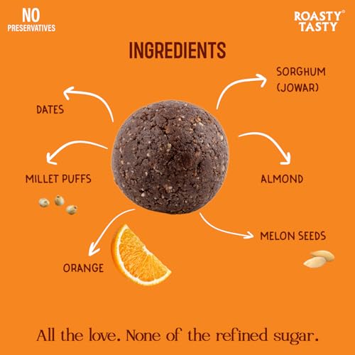 Image of Roasty Tasty Orange- Millets & Dryfruits Ladoo | Energy Bar Replacement | No Added Sugar | No Artificial Flavor | Healthy Snacks | Rich in Proteins | Dry Fruits, Seeds & Nuts Mithai | 5 Pcs -40g each