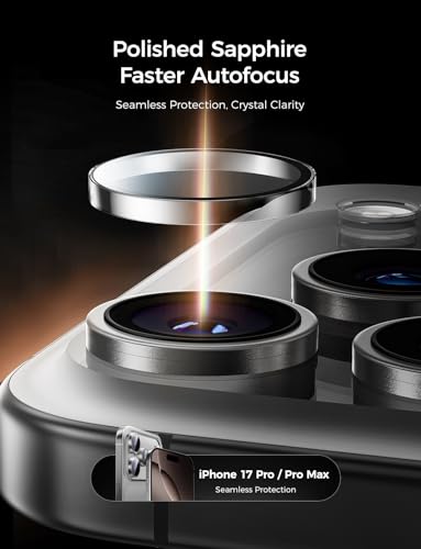 Image of MAGIC JOHN 2 pack for iPhone 17 Pro Max /17 Pro Camera Lens Protector,Clear | [Alignment Kit&1:1 Invisible Fit] 9H Aerospace Tempered Glass, Ultra HD, Metal Individual Ring