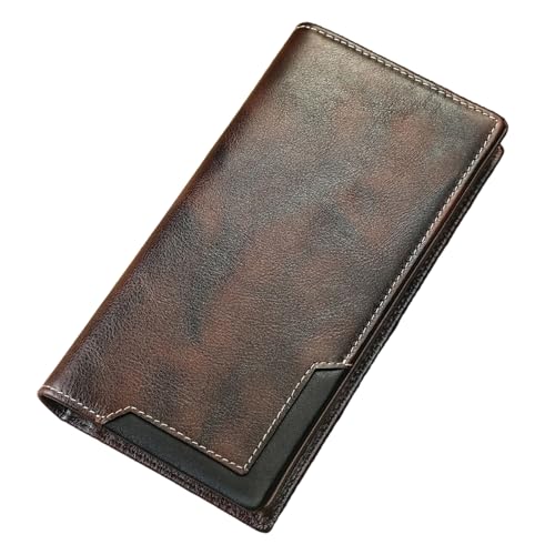 Cowhide Vintage Wallet, Genuine Leather Men's Long Handbag RFID Function, Holiday Gifts, Multifunctional Business Wallet (Coffee)