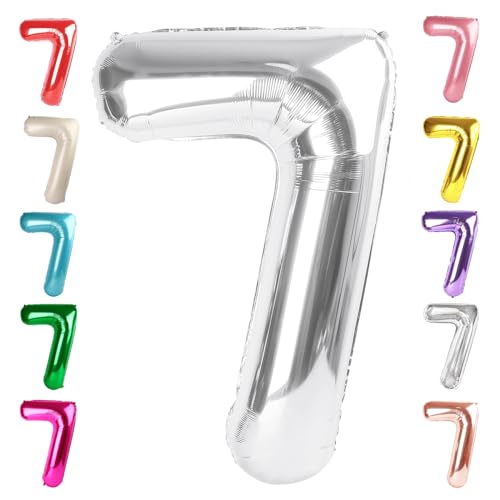 Image of 7 Balloon Numbers Birthday Decorations, 40In Silver Balloons for Men Women | Eye-catching Appearance, Perfect Decorative Centerpieces, Convenient Self-sealing Structure, Widely for Various Occasions