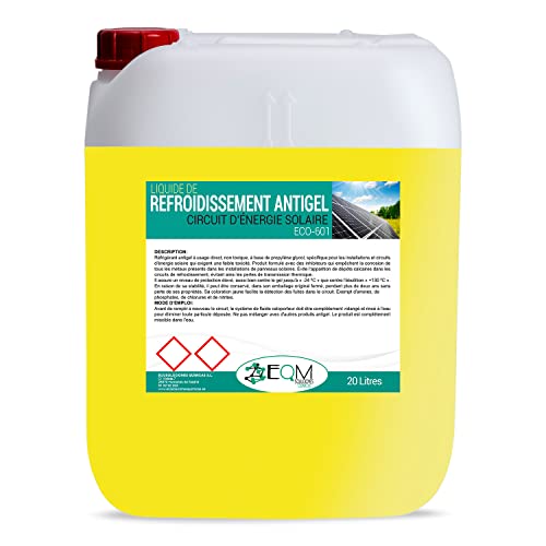 EQM SOLUCIONES QUÍMICAS | ECO-601 | 20 L | Liquide de Refroidissement-Antigel pour Panneaux Solaires | Liquide caloporteur à Base de Propylène Glycol | Non Toxique | Protection: -24ºC/130ºC Cover