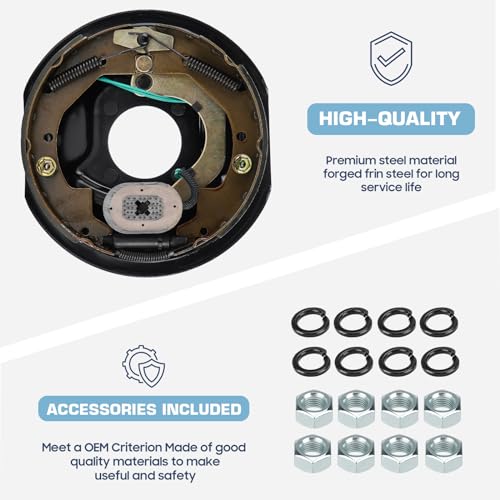 Image of Trailer Electric Brakes, 1 Pair of 4 Hole Mounting Electric Brake Assembly 10 inch X 2-1 /4 inch for 3,500 lbs Axle(Manual adjusting)-(Set 2: 1 Left+1 Right)