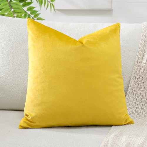 Artscope Luxury Velvet Cushion Covers Decorative Square Pillowcases Soft Solid Cushion Cases for Couch Sofa Bedroom Home Decor 40x40cm Golden Yellow - Image 2