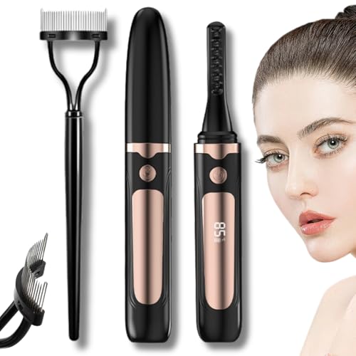 Heated Lash Curler Eyelash Separator Heated Eyelash Curler with Comb Electric Eyelash Curler Heated Lash Separator with 4 Temperature Settings Led Display USB Rechargeable Long-Lasting Quick Heating