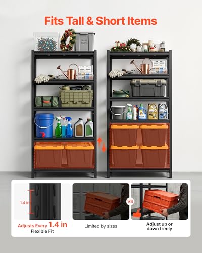 Image of VEVOR Storage Shelves, 5-Tier Adjustable, 3000 lbs Capacity, Heavy Duty Garage Storage Shelving Unit, Metal Utility Rack Shelf, for Garage Warehouse Basement Kitchen, 36.42 inch W x 16.42 inch D x 71.38 inch H