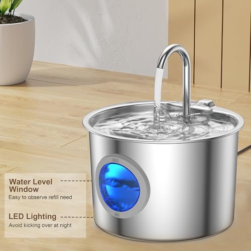 Image of Cat Water Fountain 2.2L for Drinking, Stainless Steel Cat Fountain ，Encourages Hydration with Fresh, Filtered Water