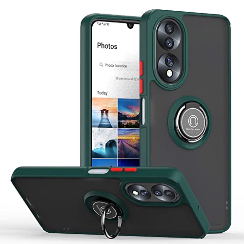 Cover per Honor 70 6.67 Traslucida Custodia Antiurto Antigraffio con Supporto Anello a 360° PC + Bumper Case - scuro verde tpu