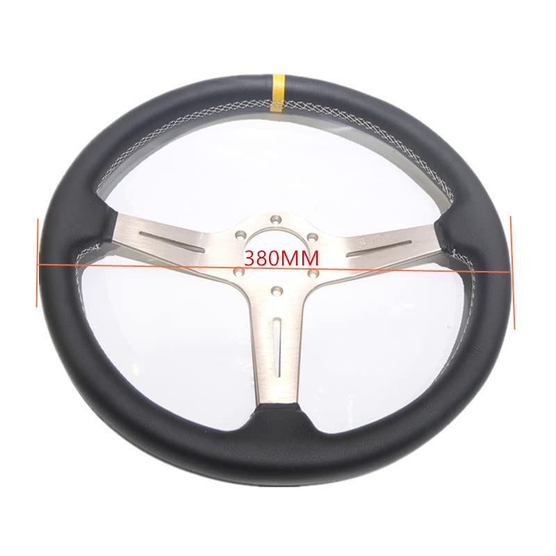 Volanti Auto Volante di deriva piatto da 15 pollici 380mm / volante in pelle(Noir)