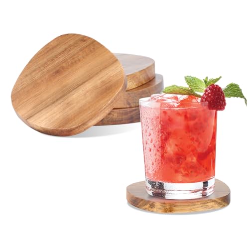 HALE OTEIR Acacia Wood Coasters Set of 4, 3.93 Inch Unique Shaped...