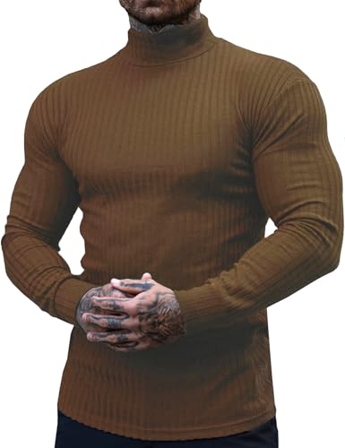 JoZorro Mens Mock Neck T Shirts Pullover High Neck Turtleneck Premium Cotton Long Sleeve Sweaters for Men