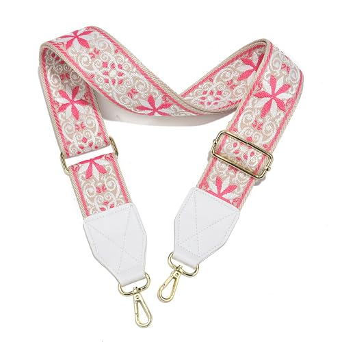 Image of LEMEDE Purse Strap,2 inch Leather End Shoulder Strap Adjustable Replacement,Retro Jacquard Multi-pattern Crossbody Bag Straps