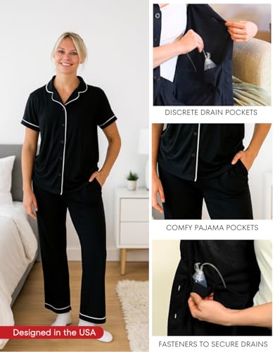 Image of Inspired Comforts Post Surgery Mastectomy Recovery Pajamas Set with Internal Drainage Pockets