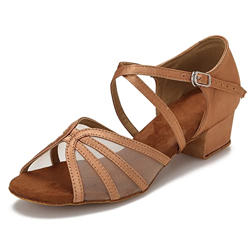 Image of Low Heel Ballroom Dance Shoes Women Latin Salsa Practice Dancing Shoes 1.5 Inch Heel ZB14