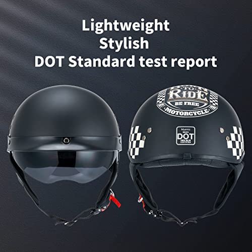 Myamis Mh03 Motorcycle Helmet Fiberglass Dot Half Helmets For Women Men With Face Shield Half Face Helmet Sturdy Open Face Helmet (M, Checkerboard) #TOP2