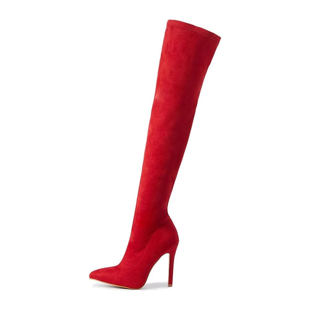 Stivali sopra il ginocchio in pelle scamosciata da 4,33 pollici Stivali sexy con tacco alto Scarpe da festa a spillo Stivali autunnali Scarpe di grandi dimensioni da donna pelle/red/35EU
