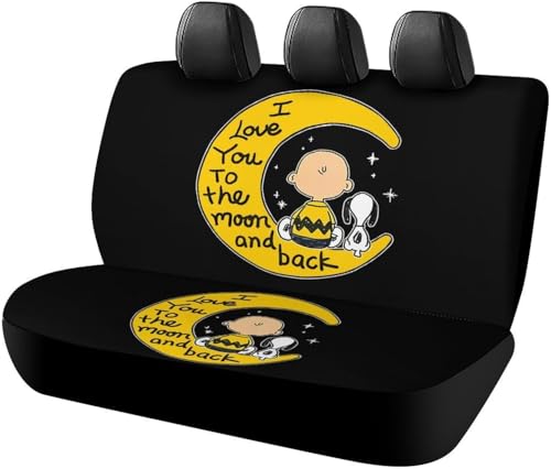 スヌーピー 星 月 (1) カーシートカバー 車シートカバー 後部座席用 シート保護 おしゃれ カー用品 軽/普通車 汎用 後席クッションカバー 四季通用