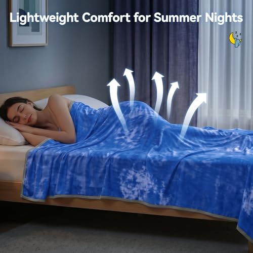 Image of Guohaoi Cooling Throw Blanket for Hot Sleepers, Full Size 60''x90'' Lightweight Breathable Summer Bed Blanket for Couch, Arc-Chill Q-Max >0.5 Cool Fiber,Lightweight Tie Dye Blanket Blue