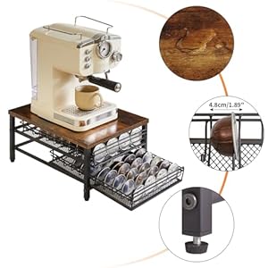 IBUYKE 2 Tier Coffee Pod Drawer Holder for Nespresso Capsule Pods Storage Organizer Compact Under Coffee Pot Storage Drawer Slim Home Kitchen Counter Organizer TCJ102H Rustic Brown