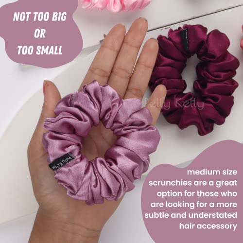Image of Premium Satin Scrunchies for Women | Hair Bands, Ponytail Holders & Rubber Bands | Fluffy, No-Damage Hair Ties | Girls Hair Accessories | Medium Size | Pack of 6
