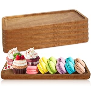 WOPPLXY 6 PCS Acacia Wooden Serving Platter Tray – 28 x 10CM Rectangle Wood Serving Boards for Food, Appetizer, Decor