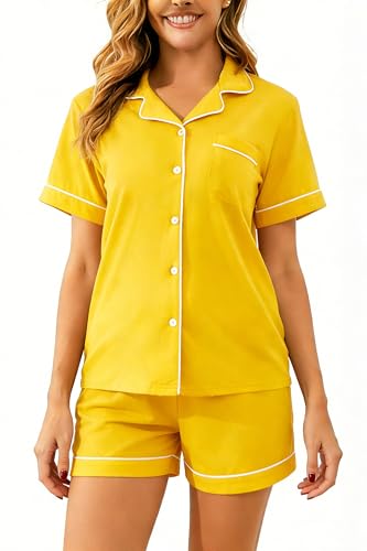 Image of 100% Cotton Pajama Sets for Women 2 Piece Long Sleeve Button Down Pjs Soft Comfy Ladies Sleepwear Lounge Sets S-XL