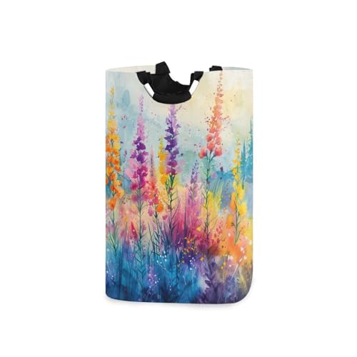 Jihqo Laundry Hamper Basket Colorful Flowers Painting Collapsible Nursery Storage Bin Waterproof Clothing Baskets for Home Bedroom Bathroom Washing Room