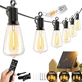 Brightown 100FT Solar String Lights Outdoor Waterproof with Remote, 31+2 LED Shatterproof Bulbs, Dimmable & Timable, 3 Light Modes - Commercial Grade Patio Lights for Garden Backyard Party Decor