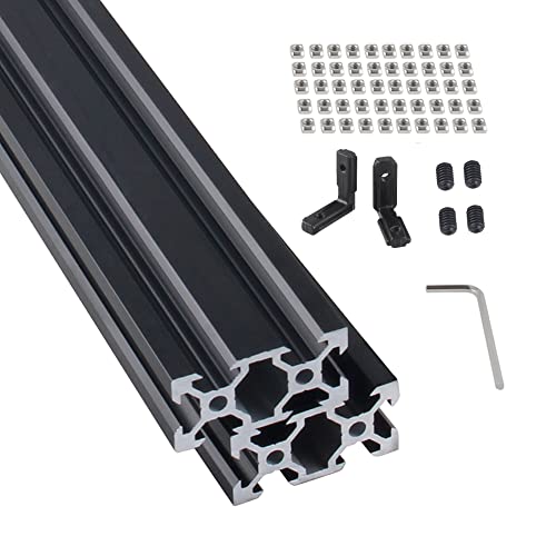 CNCMANS 2PCS 600mm V Slot 2040 Aluminum Extrusion European Standard Anodized Linear Rail Aluminum Profile Extrusion for 3D Printer Parts and CNC DIY (Standard 6.2mm Length 600mm Black)